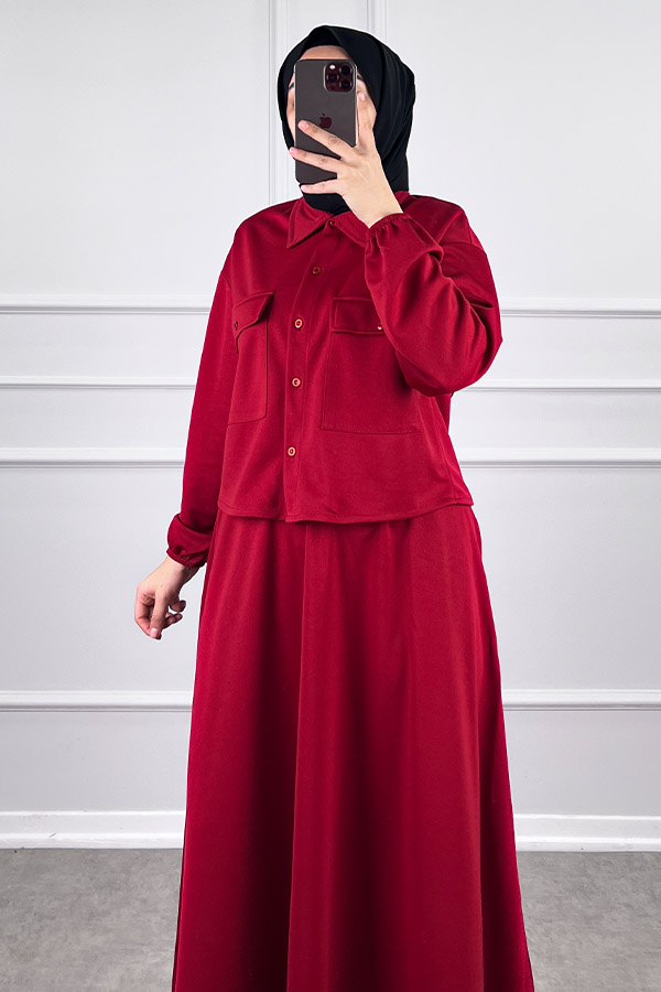 Etekli Gömlek Takım - Kırmızı