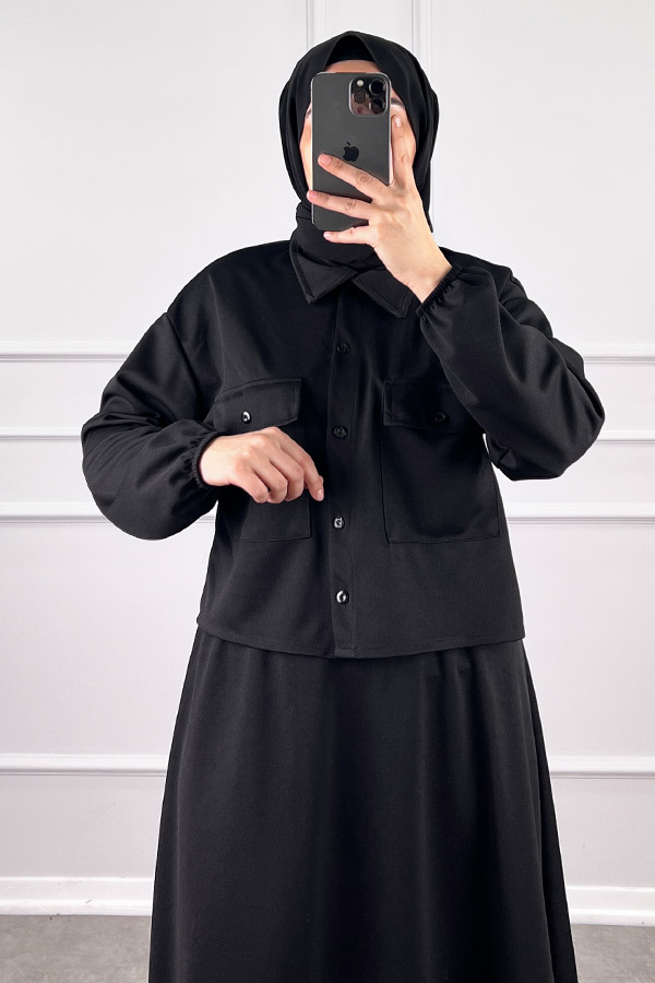 Etekli Gömlek Takım - Siyah