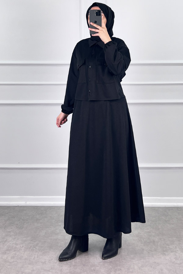 Etekli Gömlek Takım - Siyah
