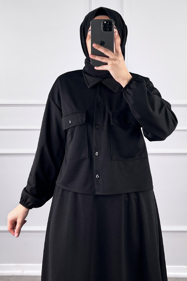 Etekli Gömlek Takım - Siyah