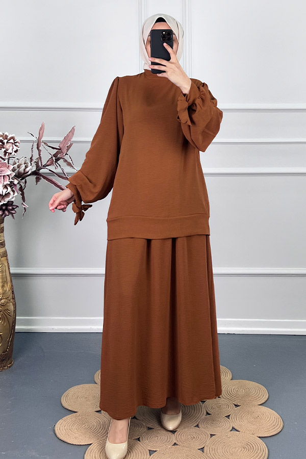 Tesettür Etekli Takım - Kiremit