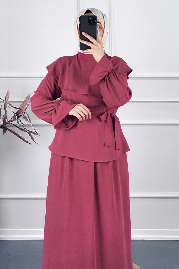 Etekli Tesettür Takım - Pudra Etekli Tesettür Takım - Pudra