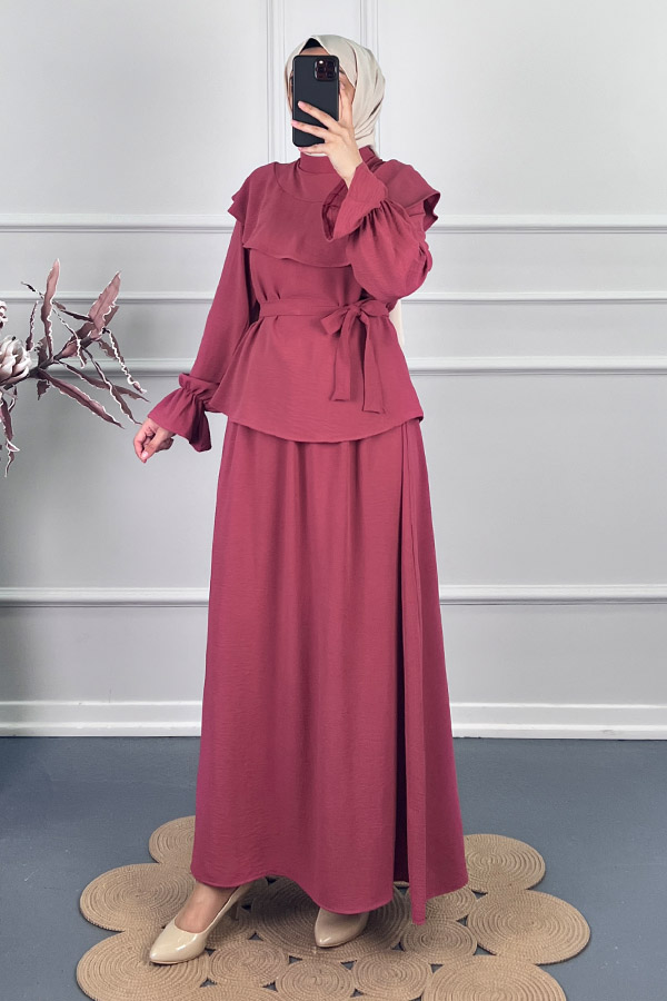 Etekli Tesettür Takım - Pudra Etekli Tesettür Takım - Pudra