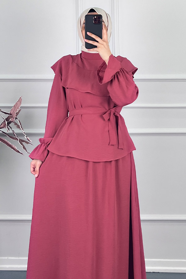 Etekli Tesettür Takım - Pudra Etekli Tesettür Takım - Pudra