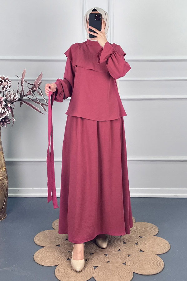 Etekli Tesettür Takım - Pudra Etekli Tesettür Takım - Pudra