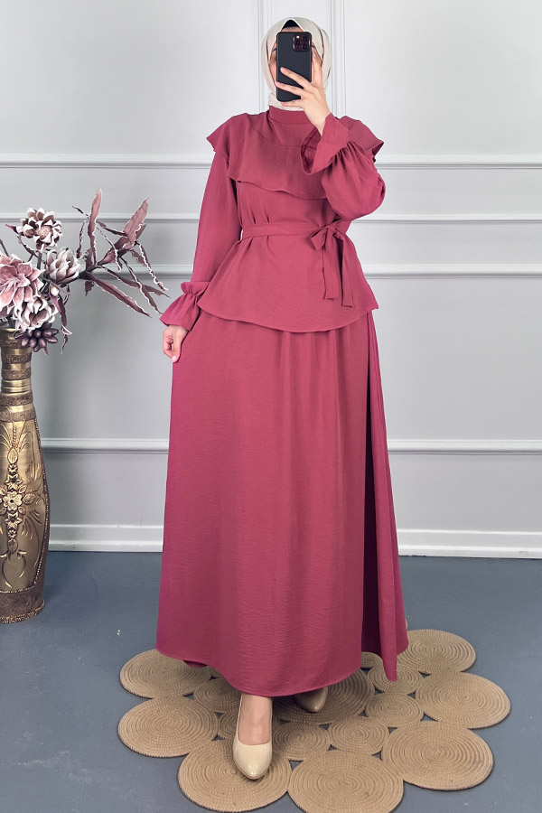 Etekli Tesettür Takım - Pudra Etekli Tesettür Takım - Pudra