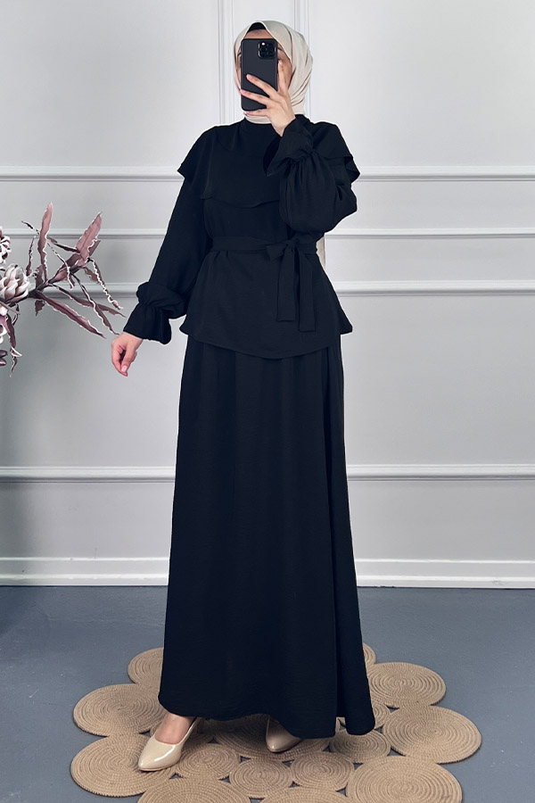 Etekli Tesettür Takım - Siyah