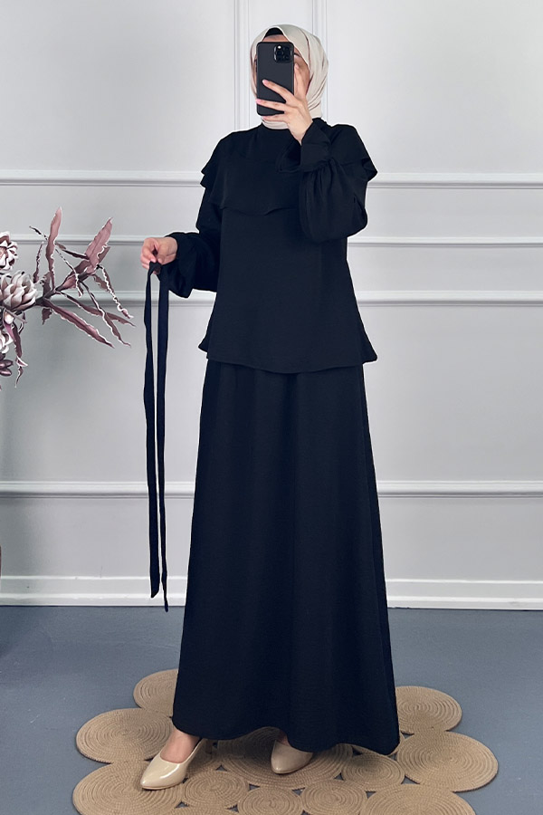 Etekli Tesettür Takım - Siyah