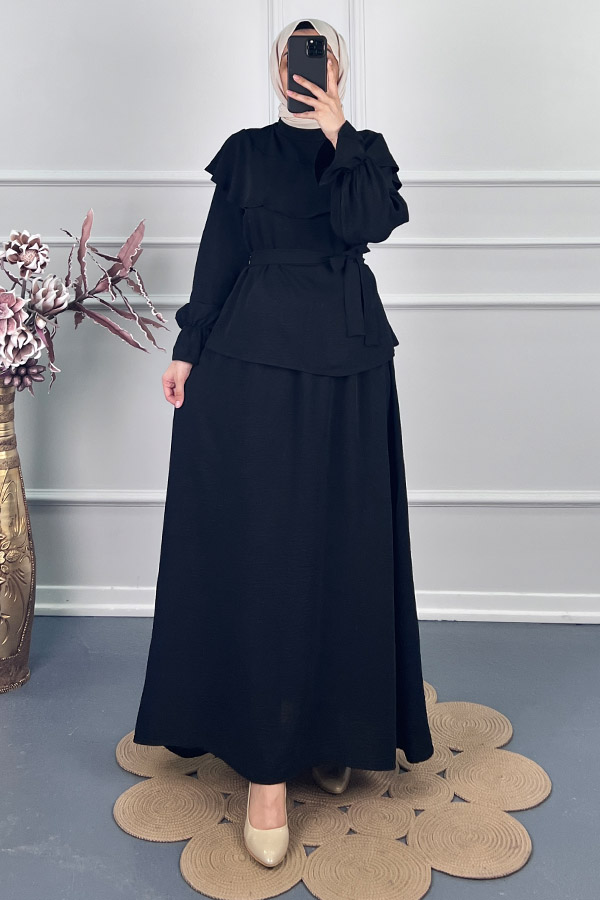 Etekli Tesettür Takım - Siyah