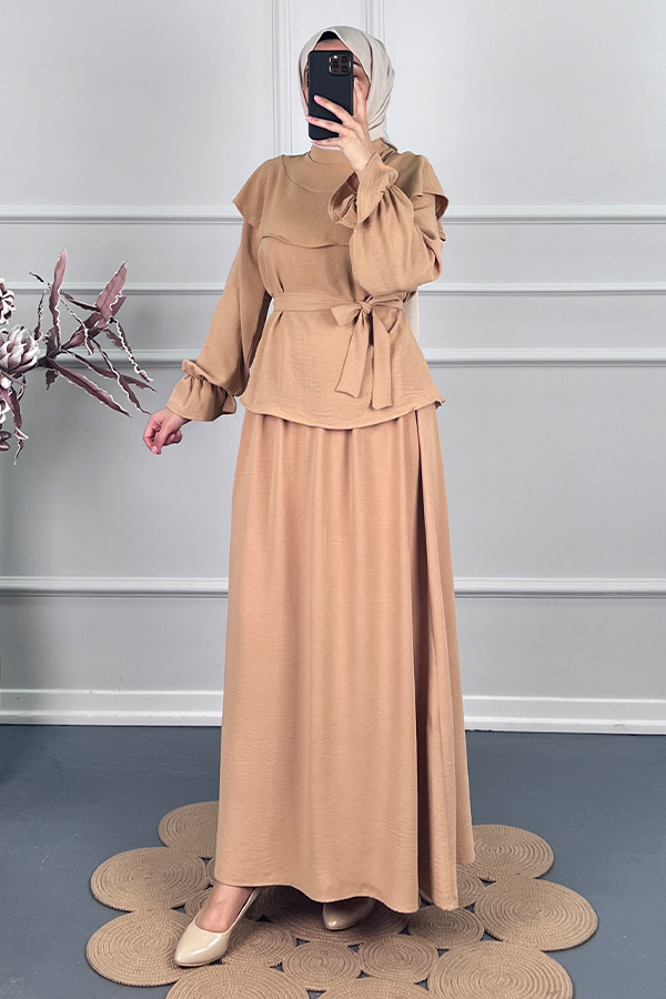 Etekli Tesettür Takım - Vizon