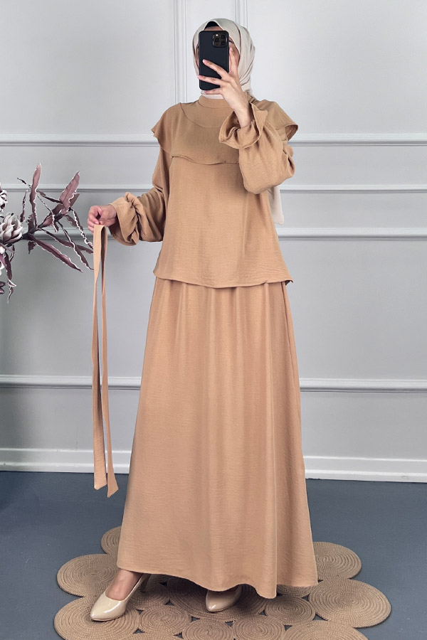 Etekli Tesettür Takım - Vizon