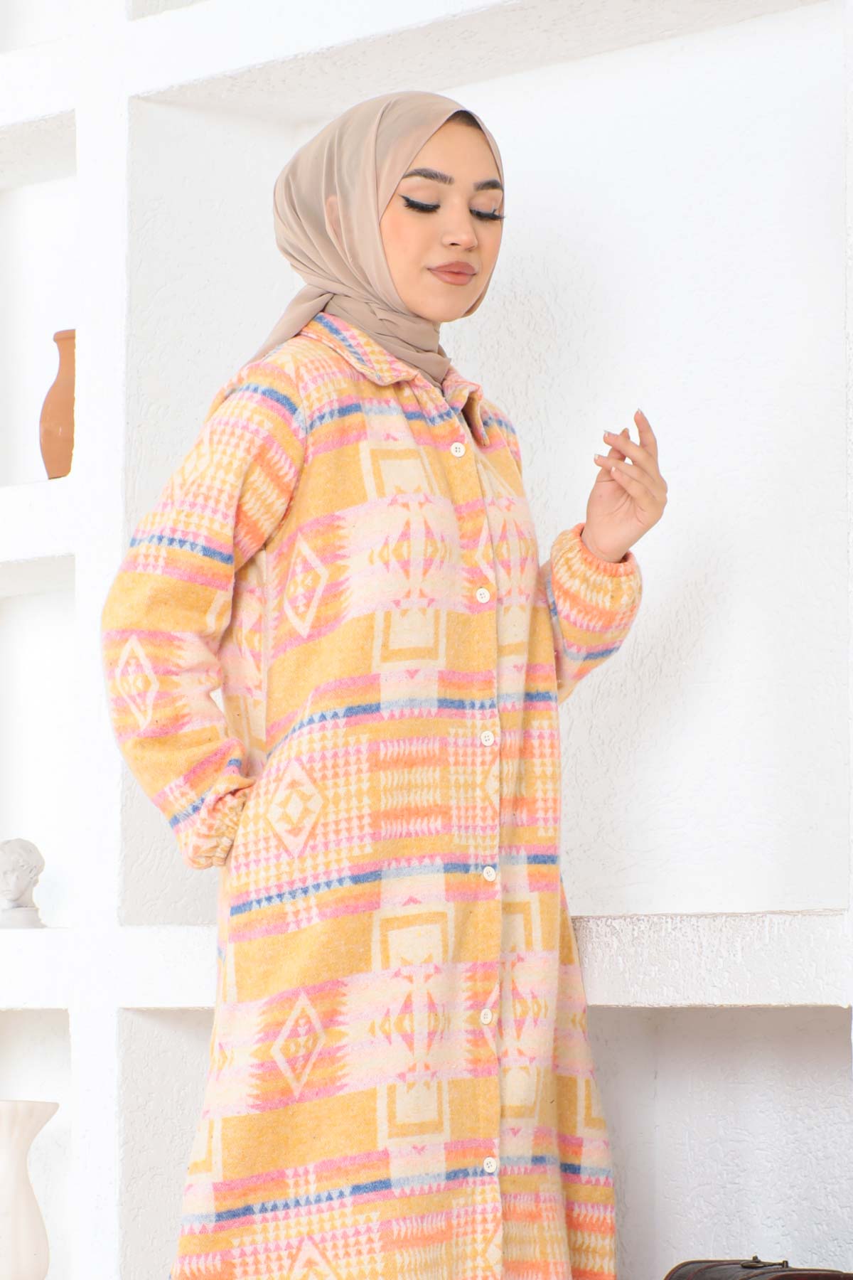 Etnik Desen Kaşe Kap - Sarı