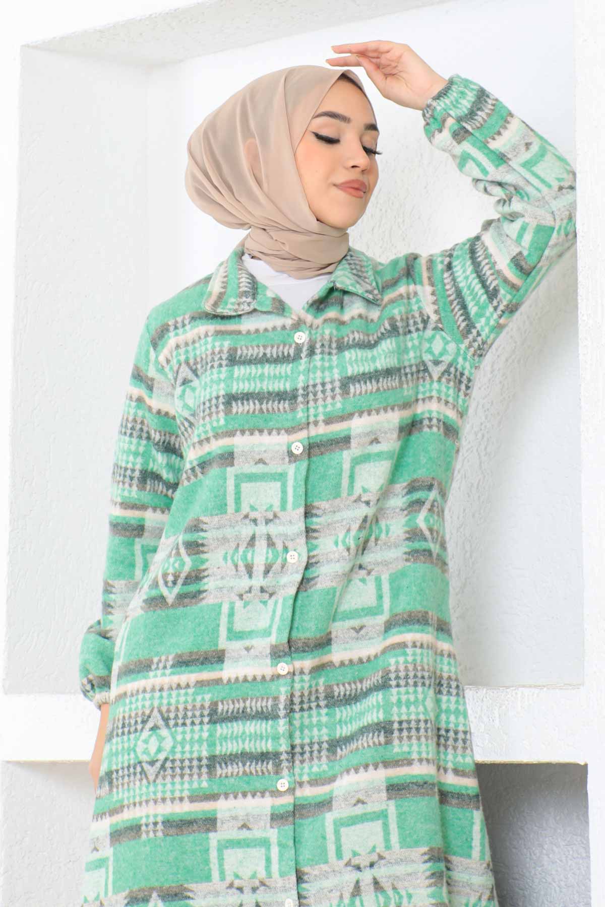 Etnik Desen Kaşe Kap - Yeşil