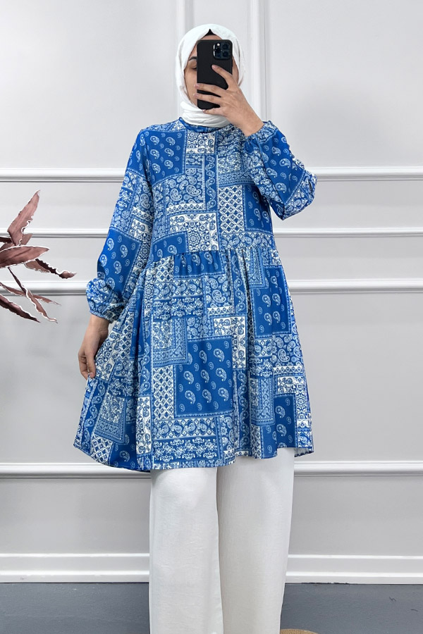 Etnik Desen Tunik - Mavi Etnik Desen Tunik - Mavi