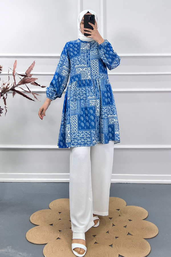 Etnik Desen Tunik - Mavi Etnik Desen Tunik - Mavi