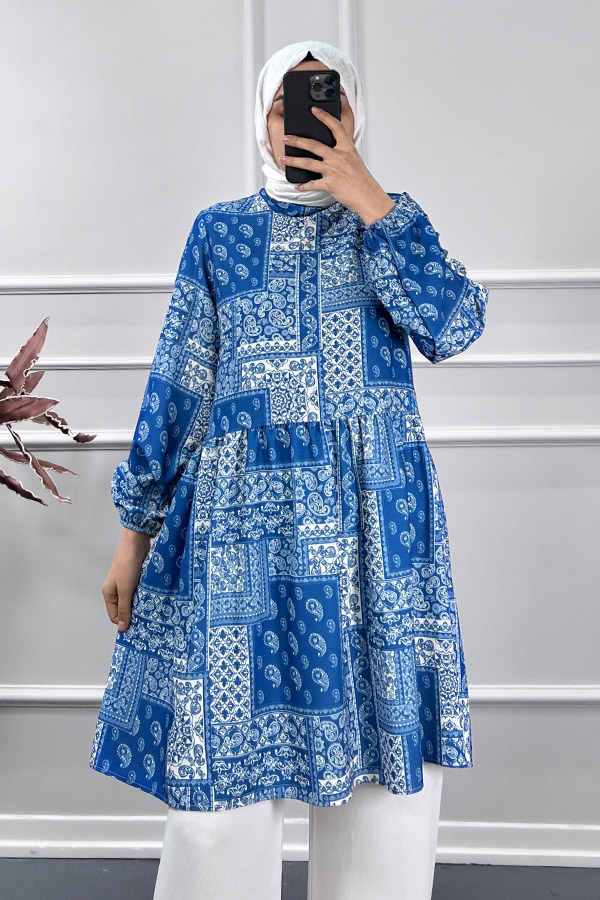 Etnik Desen Tunik - Mavi Etnik Desen Tunik - Mavi
