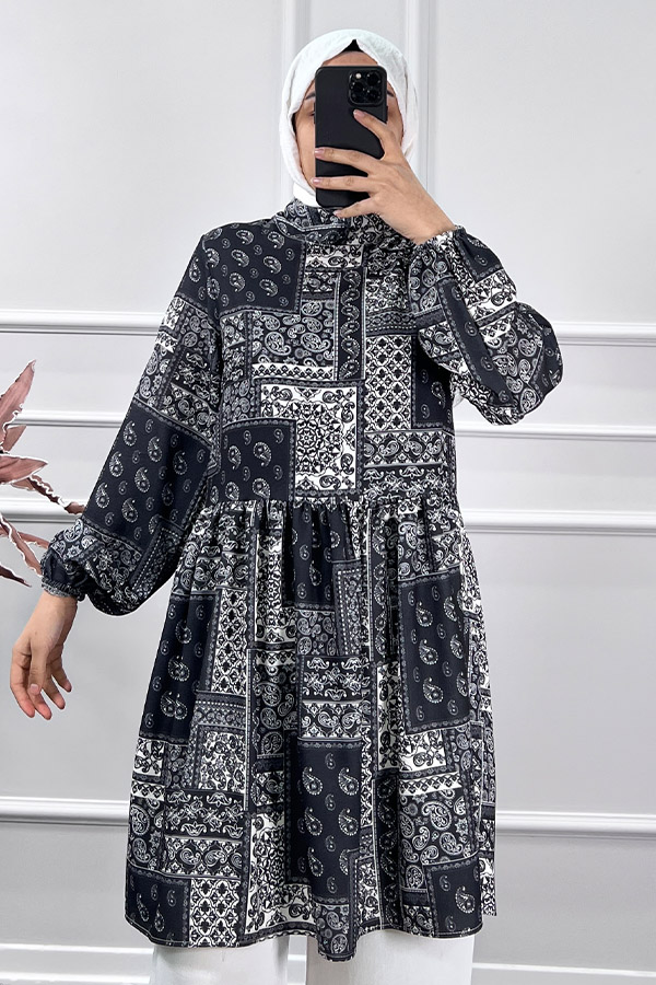 Etnik Desen Tunik - Siyah