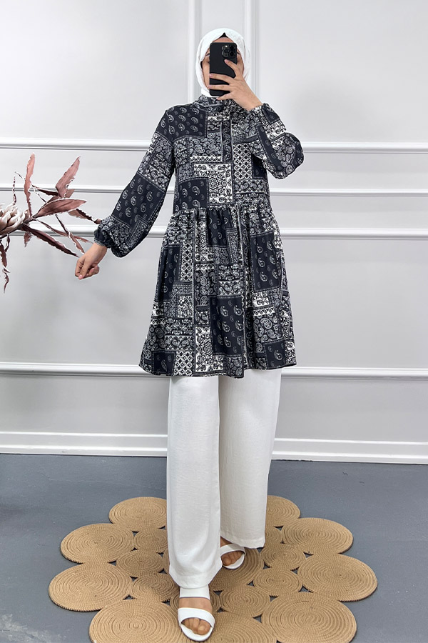 Etnik Desen Tunik - Siyah