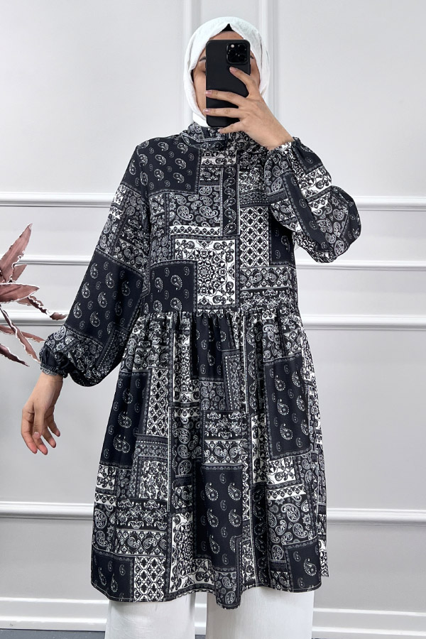 Etnik Desen Tunik - Siyah