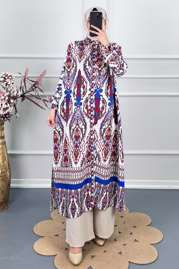 Etnik Desen Uzun Tunik - Bordo