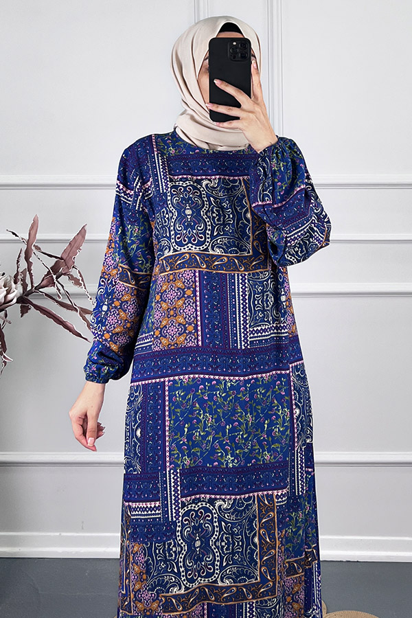 Etnik Desenli Elbise - Lacivert Etnik Desenli Elbise - Lacivert