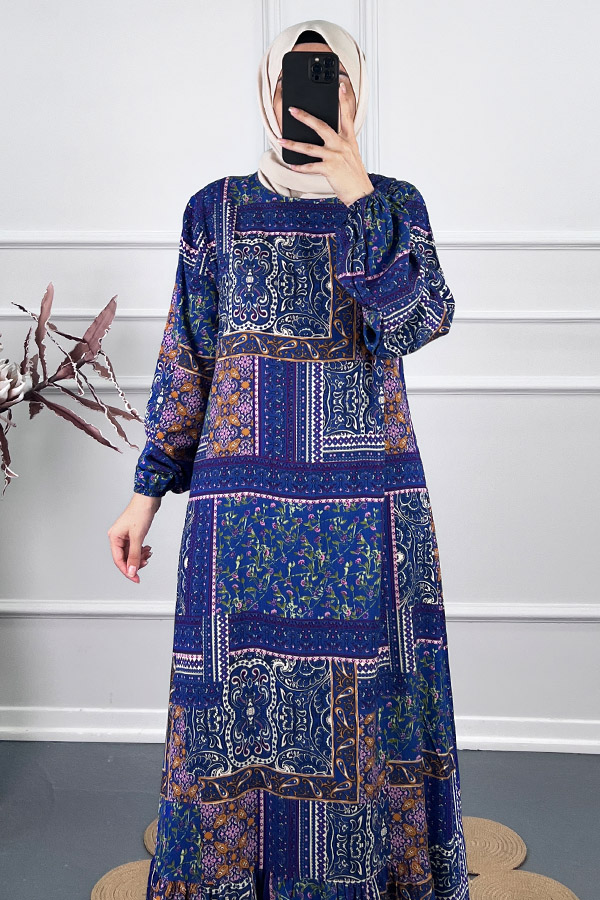 Etnik Desenli Elbise - Lacivert Etnik Desenli Elbise - Lacivert