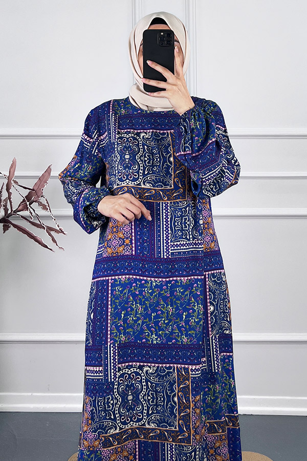 Etnik Desenli Elbise - Lacivert Etnik Desenli Elbise - Lacivert