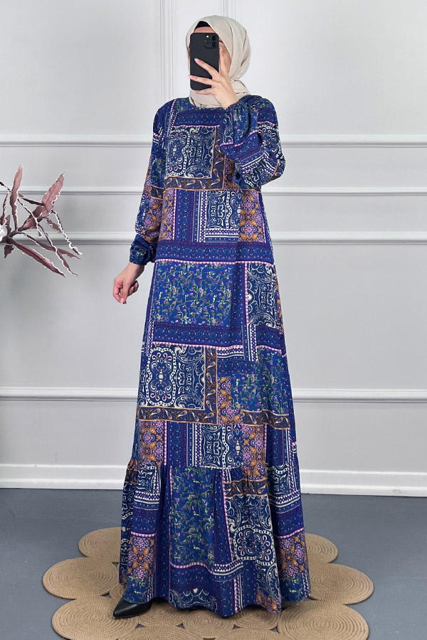 Etnik Desenli Elbise - Lacivert Etnik Desenli Elbise - Lacivert