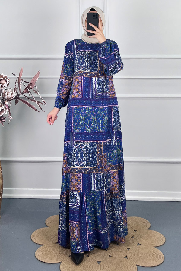 Etnik Desenli Elbise - Lacivert Etnik Desenli Elbise - Lacivert