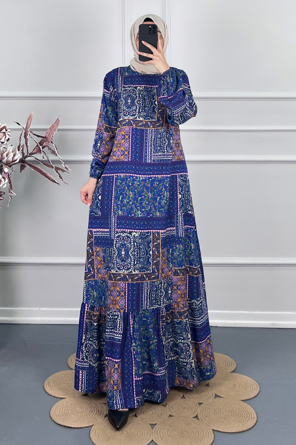 Etnik Desenli Elbise - Lacivert Etnik Desenli Elbise - Lacivert