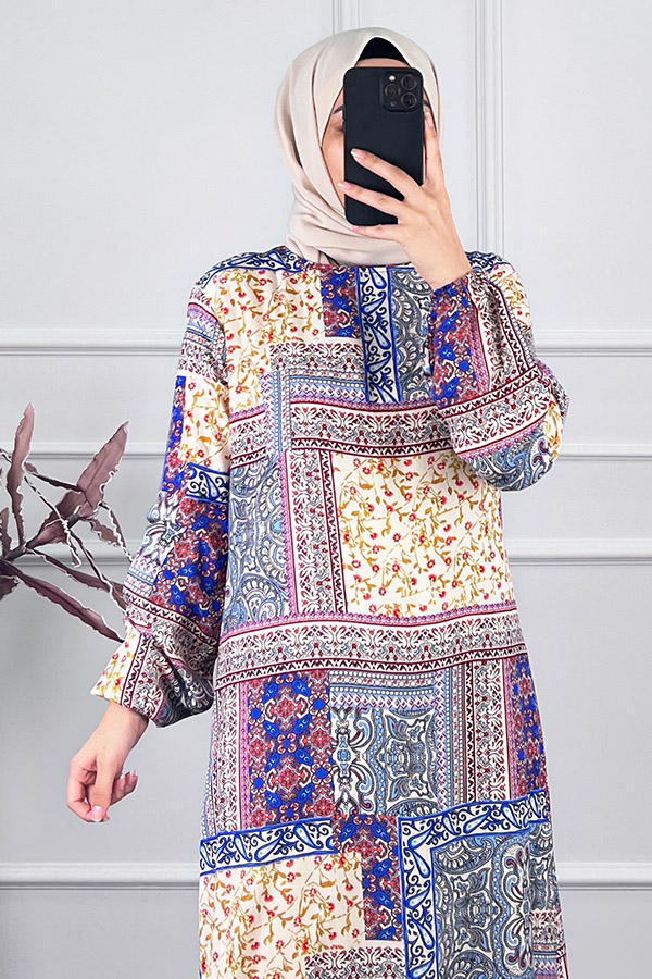 Etnik Desenli Elbise - Sarı