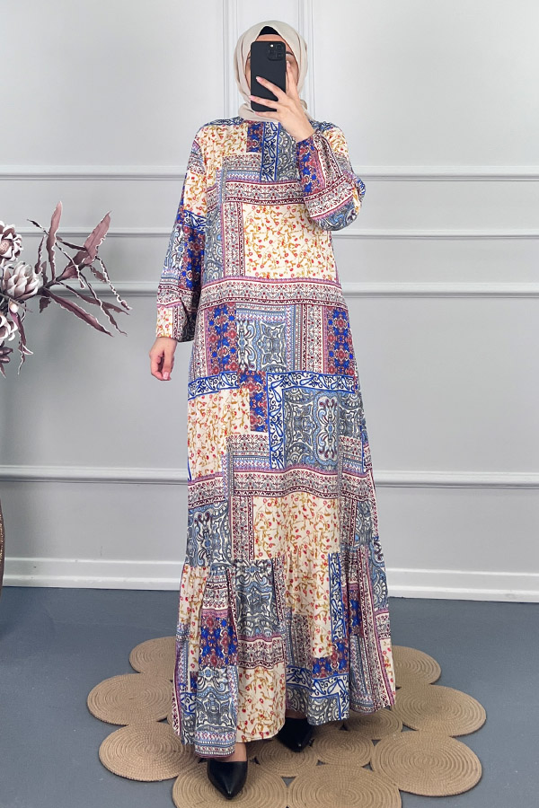 Etnik Desenli Elbise - Sarı