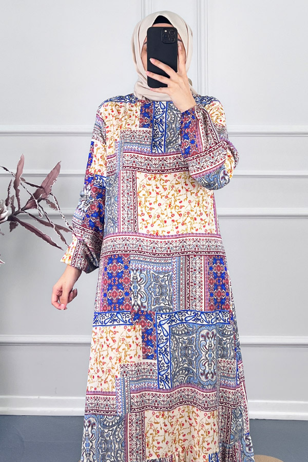 Etnik Desenli Elbise - Sarı