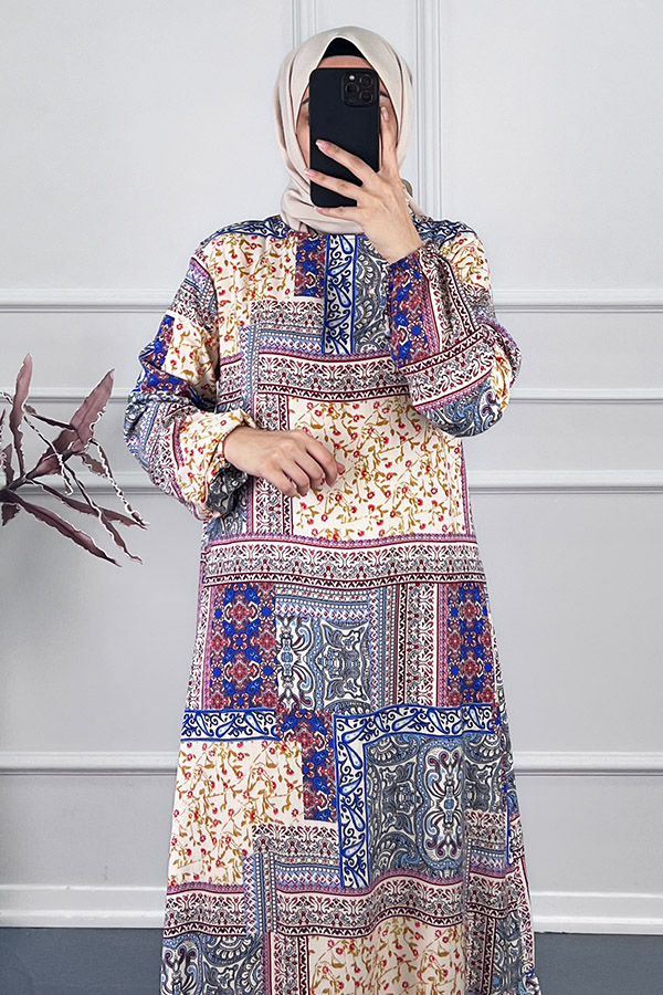 Etnik Desenli Elbise - Sarı