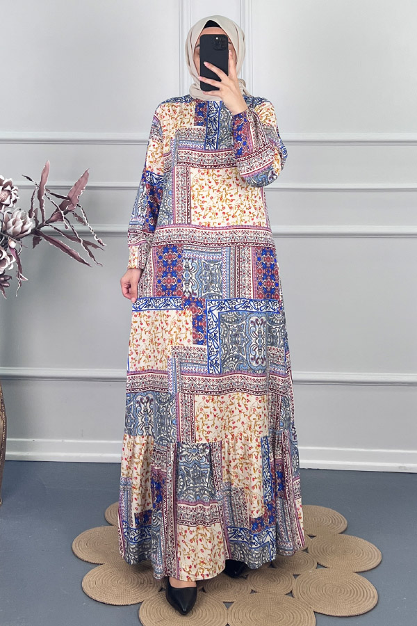 Etnik Desenli Elbise - Sarı