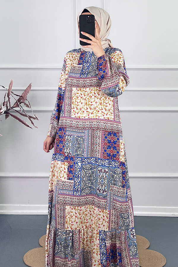 Etnik Desenli Elbise - Sarı