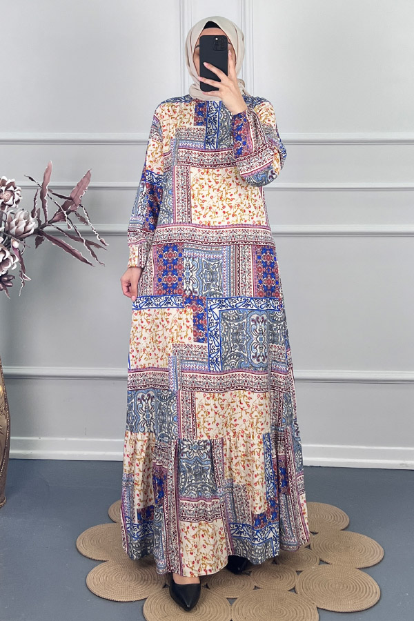 Etnik Desenli Elbise - Sarı