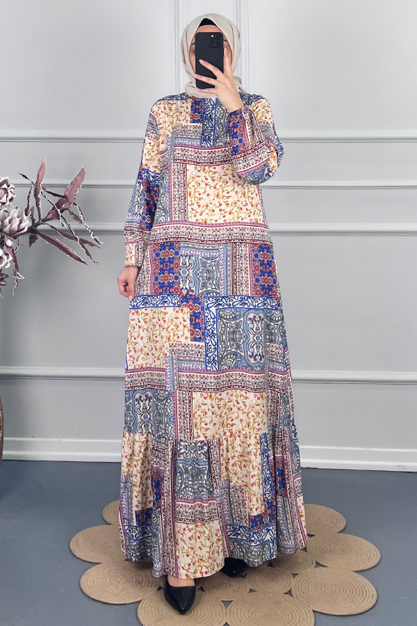 Etnik Desenli Elbise - Sarı