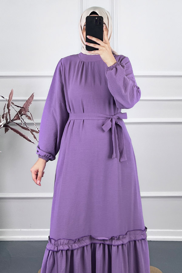 Fırfır Detaylı Elbise - Lila