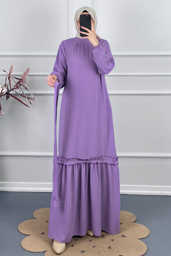 Fırfır Detaylı Elbise - Lila