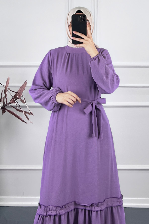 Fırfır Detaylı Elbise - Lila