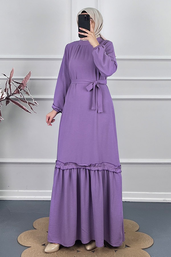Fırfır Detaylı Elbise - Lila