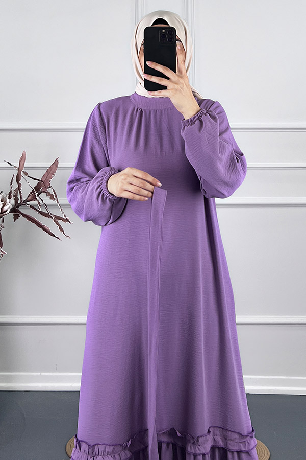 Fırfır Detaylı Elbise - Lila