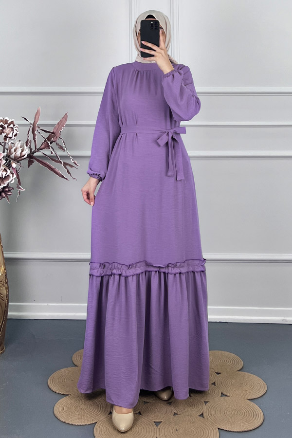 Fırfır Detaylı Elbise - Lila