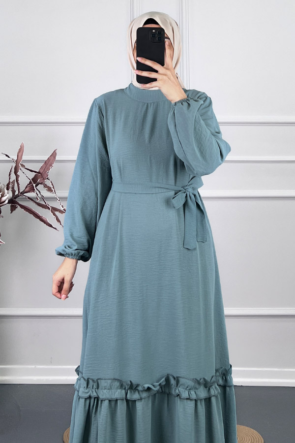 Fırfır Detaylı Elbise - Mint