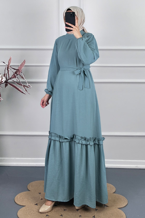Fırfır Detaylı Elbise - Mint