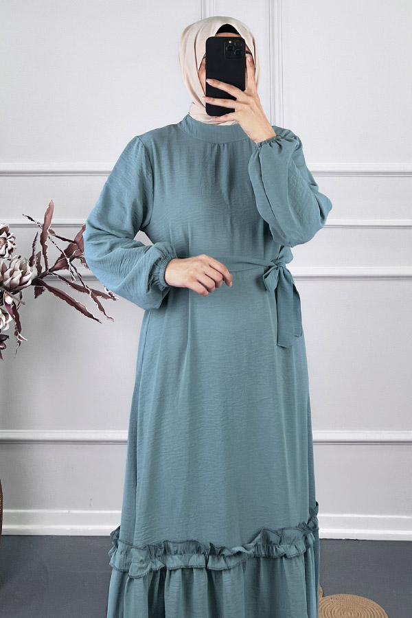 Fırfır Detaylı Elbise - Mint