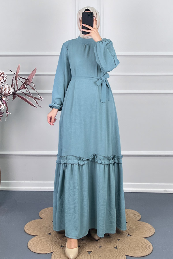 Fırfır Detaylı Elbise - Mint