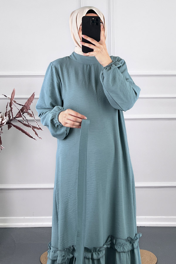 Fırfır Detaylı Elbise - Mint