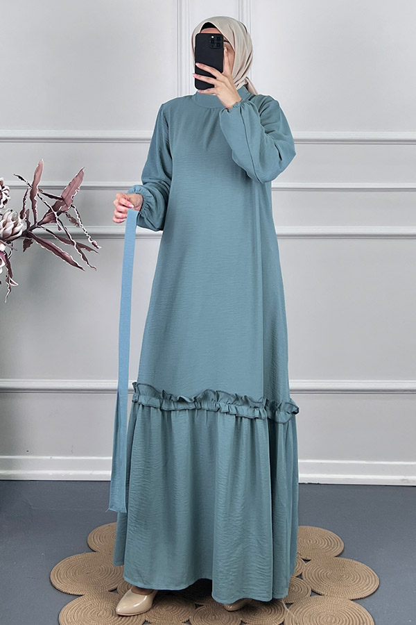 Fırfır Detaylı Elbise - Mint